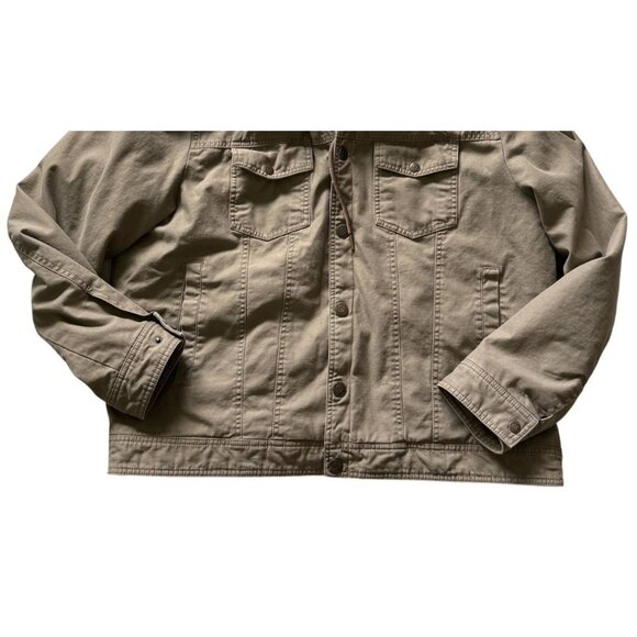 Guess Mens XXL Khaki Jacket Gray Hood Pockets Snap Close - Picture 3 of 7